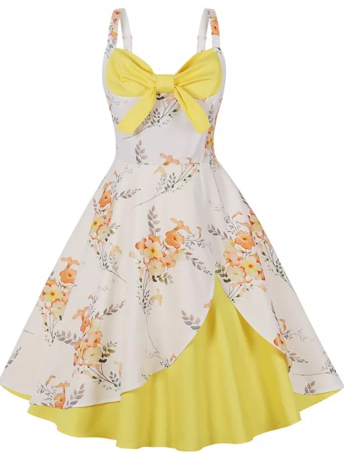 Vestido Vintage Petite Floral Amarelo E Branco