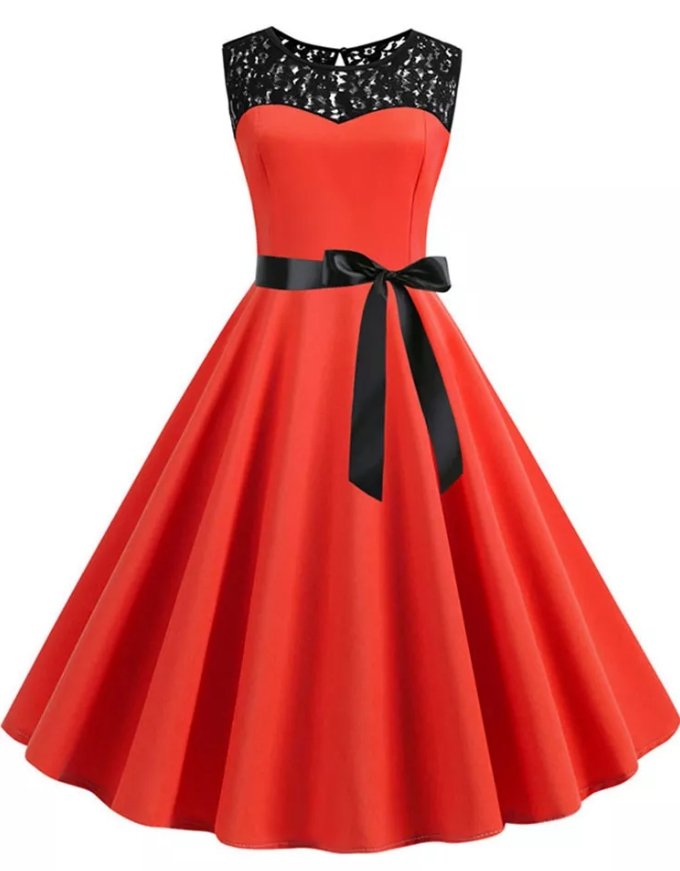 Vestido Vermelho E Preto Anos 50 Pin Up