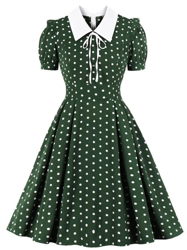 Vestido De Bolinhas Verde Anos 60