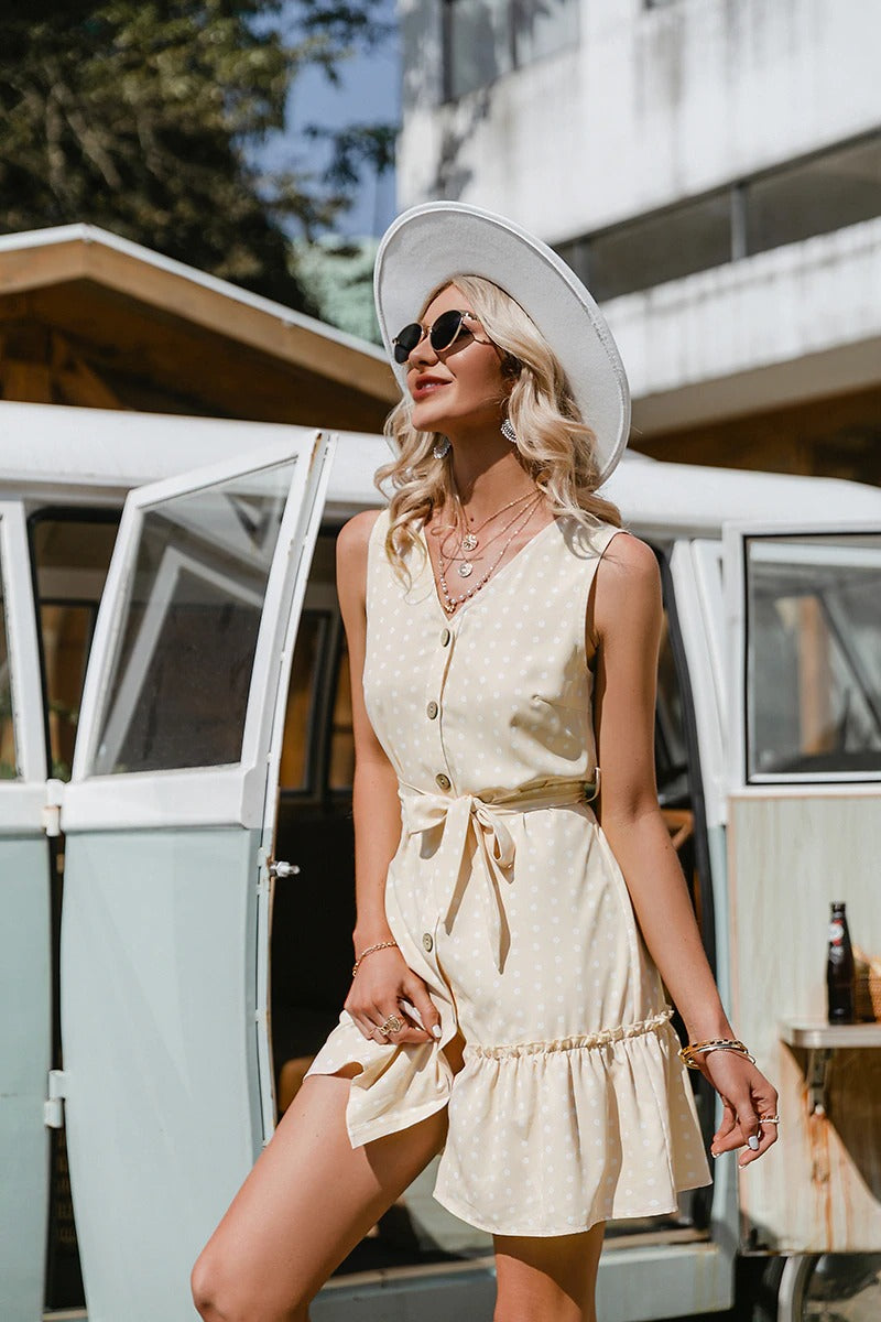 Vestido Branco Vintage De Bolinhas