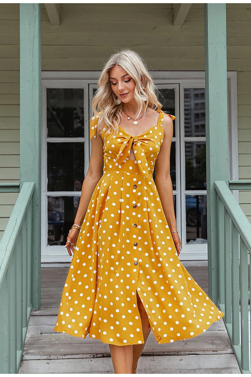 Vestido De Bolinhas Amarelo Vintage
