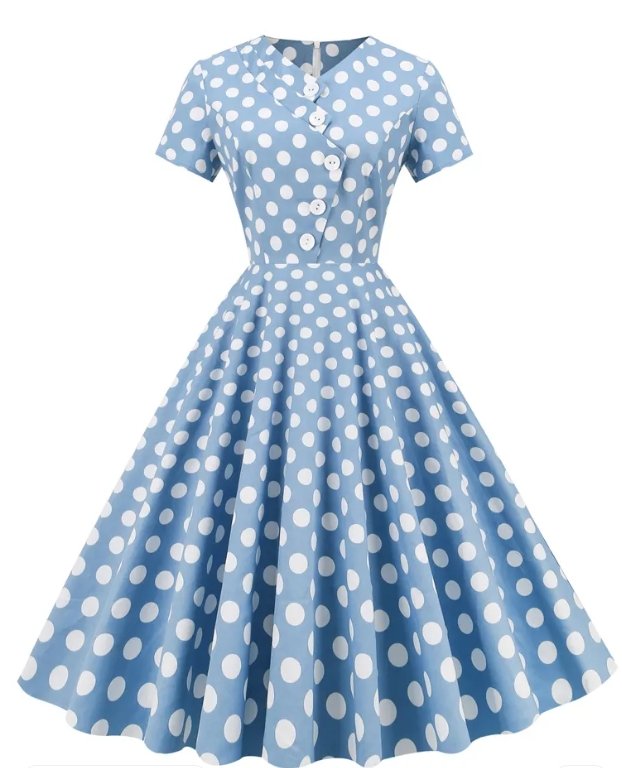Vestido Vintage Aberto De Bolinhas Azuis