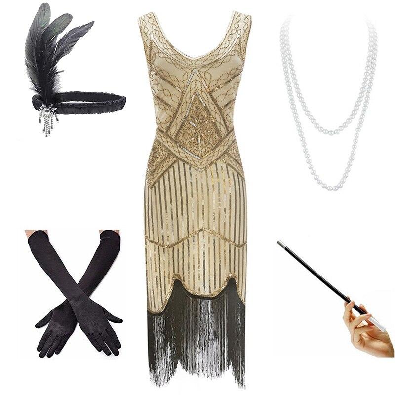Vestido Vintage Anos 20 Bege Preto