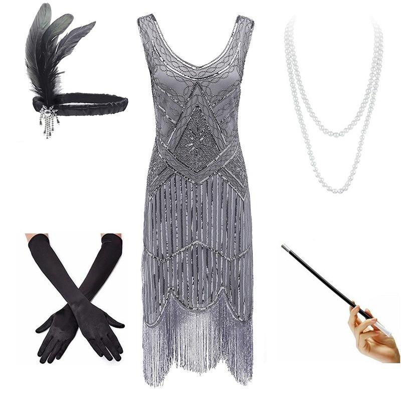 Vestido Cinza Vintage Dos Anos 1920