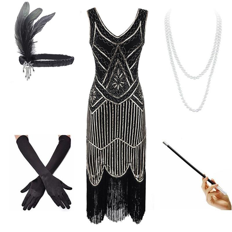 Vestido Vintage Preto E Dourado Dos Anos 1920