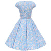 Vestido Azul Celeste Floral Anos 50