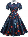 Vestido Floral Azul Marinho Dos Anos 50