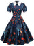 Vestido Floral Azul Marinho Dos Anos 50