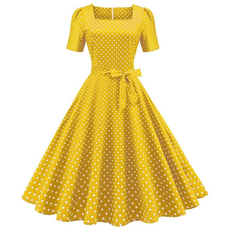 Vestido Amarelo De Bolinhas Anos 50