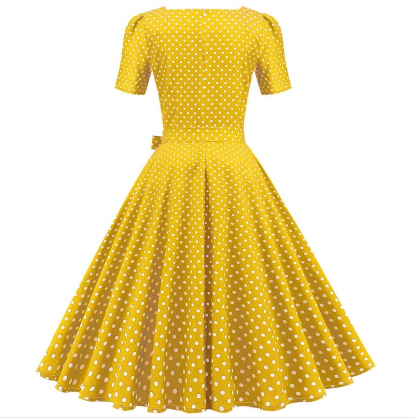 Vestido Amarelo De Bolinhas Anos 50