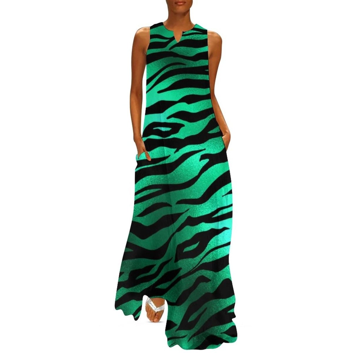 Vestido Vintage Preto E Verde Dos Anos 70