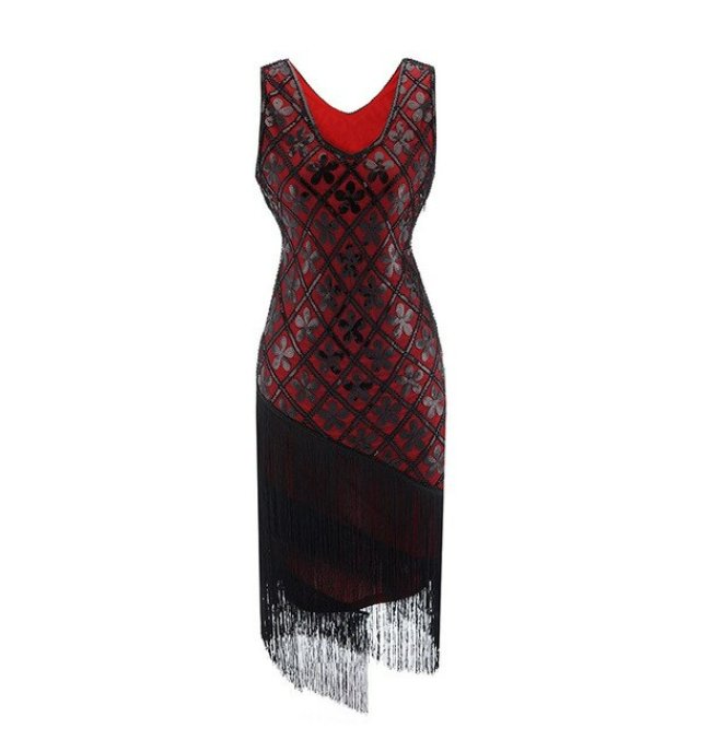 Vestido Vermelho Preto Plus Size Vintage Anos 20