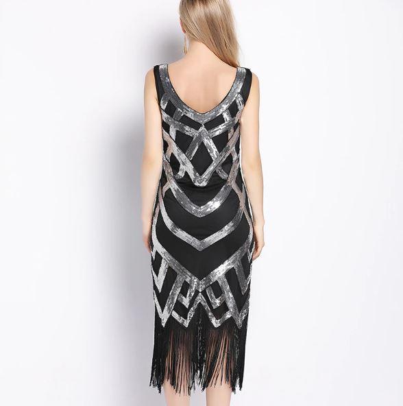 Vestido Vintage Dos Anos 1920 Preto Prata