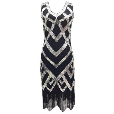 Vestido Vintage Dos Anos 1920 Preto Prata
