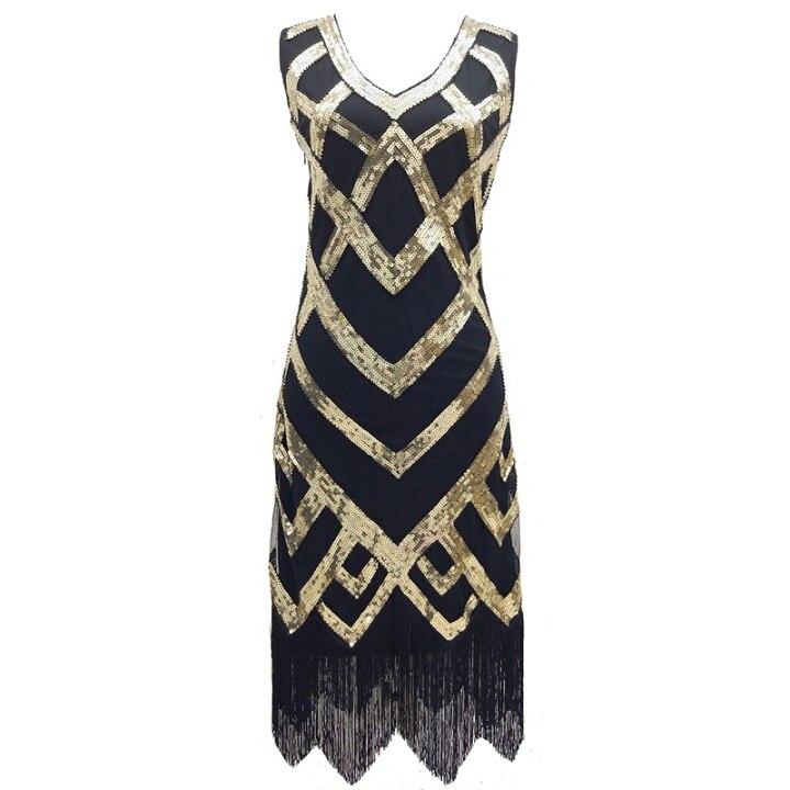 Vestido Vintage Anos 20 Preto Dourado