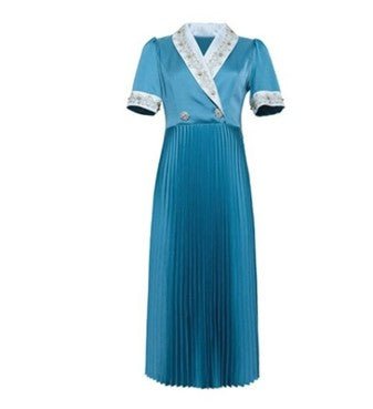 Vestido Azul Anos 40 Com Contas