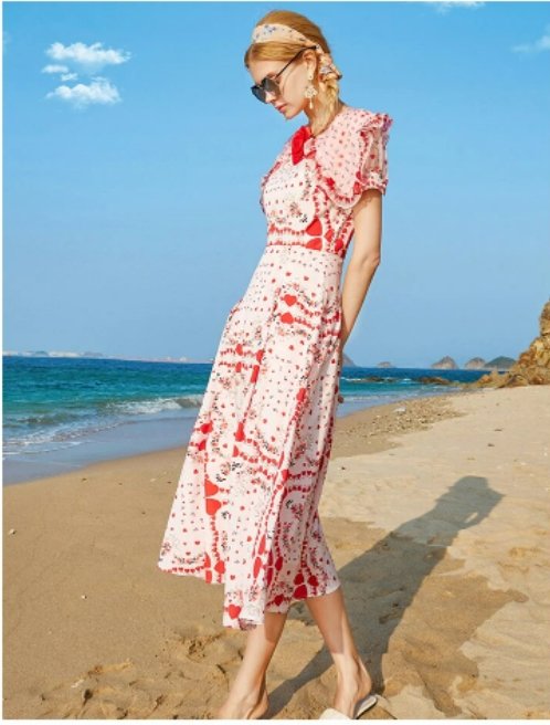 Vestido Rosa Corações Anos 40