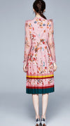 Vestido De Cintura Alta Rosa Floral Anos 40