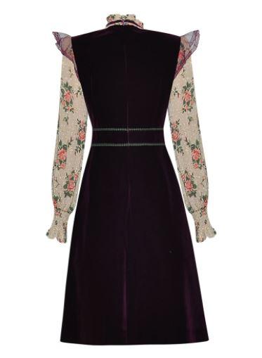 Vestido De Veludo Floral Anos 40