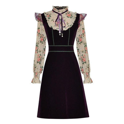 Vestido De Veludo Floral Anos 40