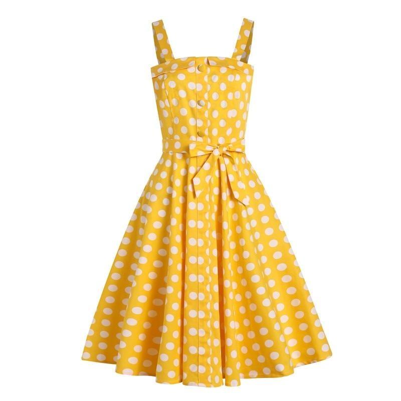 Vestido De Bolinhas Amarelo Anos 50