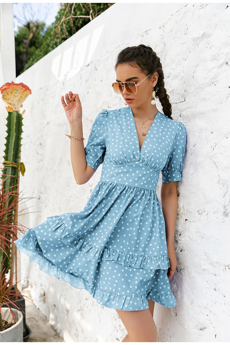 Vestido Vintage De Bolinhas Azuis