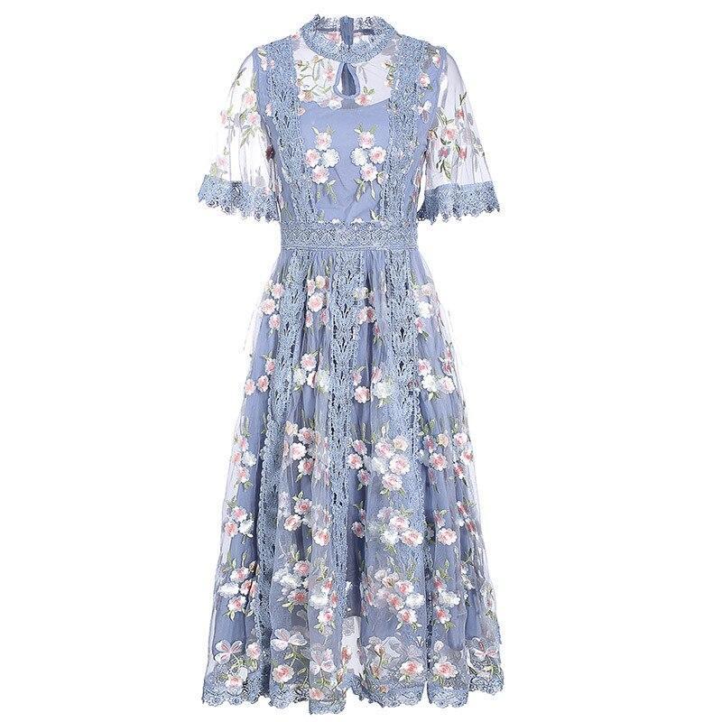 Vestido Azul Vintage Flores