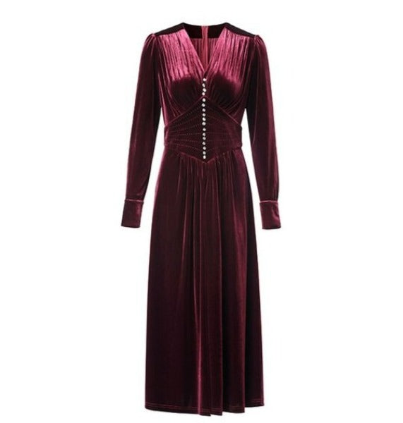 Vestido Borgonha Estilo Vintage Anos 40