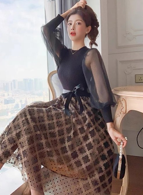 Vestido Xadrez Preto Vintage Anos 40