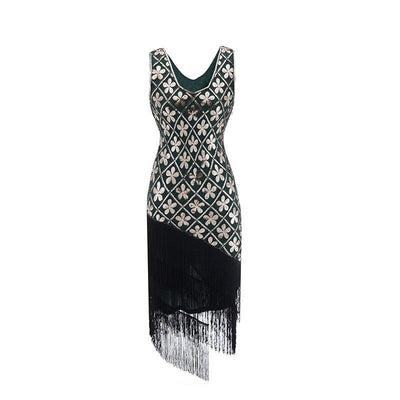 Vestido Charleston Dos Anos 20 - Verde E Dourado