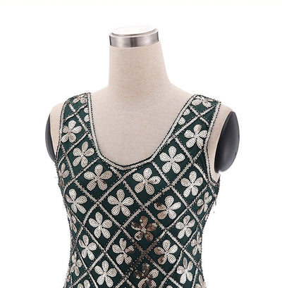 Vestido Charleston Dos Anos 20 - Verde E Dourado
