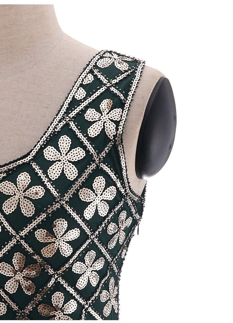 Vestido Charleston Dos Anos 20 - Verde E Dourado