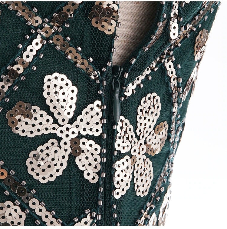 Vestido Charleston Dos Anos 20 - Verde E Dourado