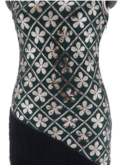 Vestido Charleston Dos Anos 20 - Verde E Dourado