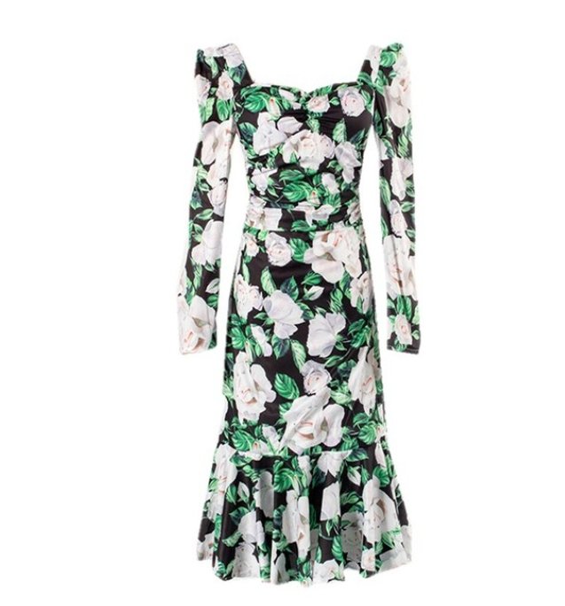 Vestido De Cerimônia Verde Floral Vintage