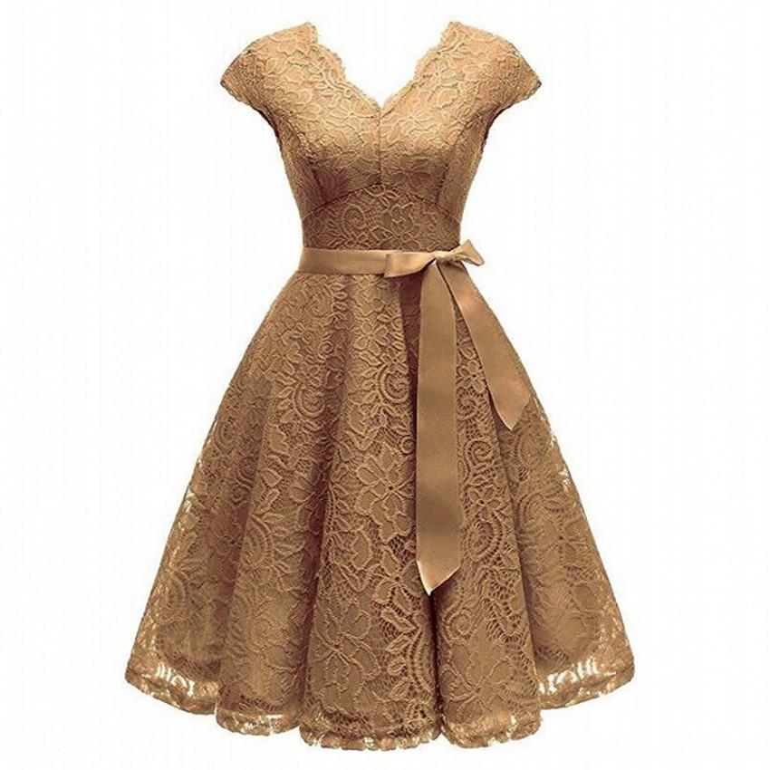 Vestido De Festa Anos 50 Com Renda Café