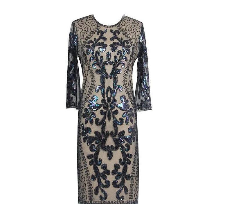 Vestido De Noite Estilo Gatsby Bege