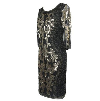 Vestido De Noite Estilo Gatsby Dourado Preto
