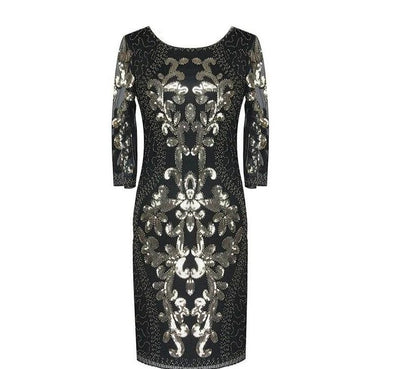 Vestido De Noite Estilo Gatsby Dourado Preto