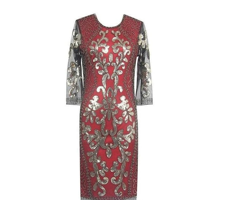 Vestido De Noite Estilo Gatsby Vermelho Dourado