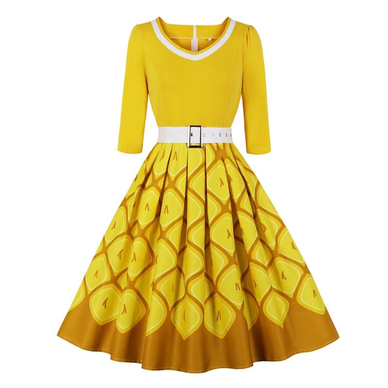 Vestido Plus Size Anos 50 Amarelo