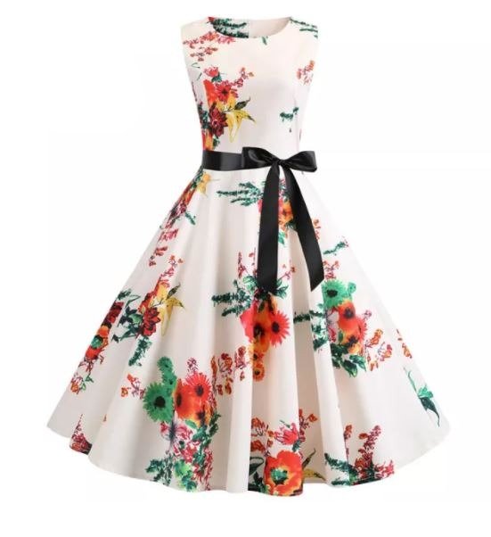 Vestido Vintage Bege E Rosa Evasê