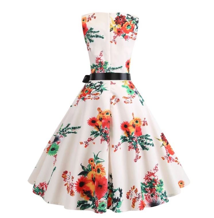 Vestido Vintage Bege E Rosa Evasê