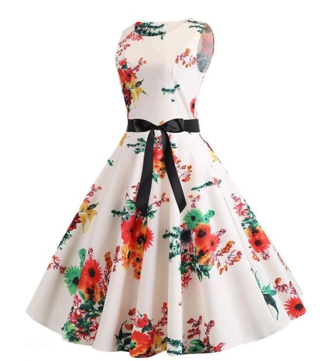 Vestido Vintage Bege E Rosa Evasê