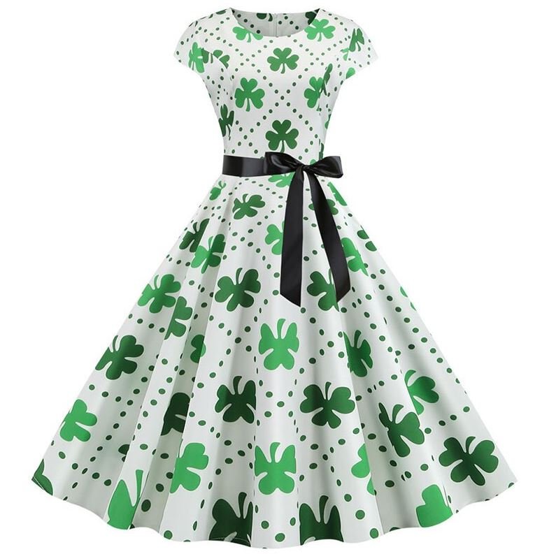 Vestido Vintage Flare Pontos Brancos Flores