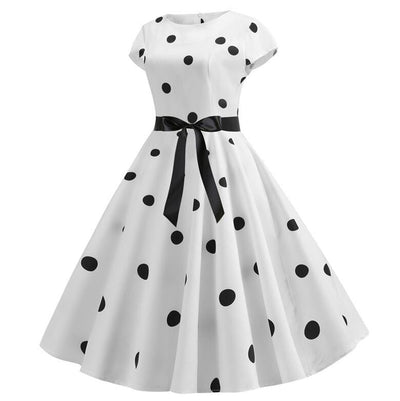 Vestido Vintage Flare Pontos Brancos Pretos