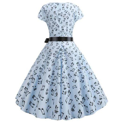 Vestido Vintage Flare Música Azul