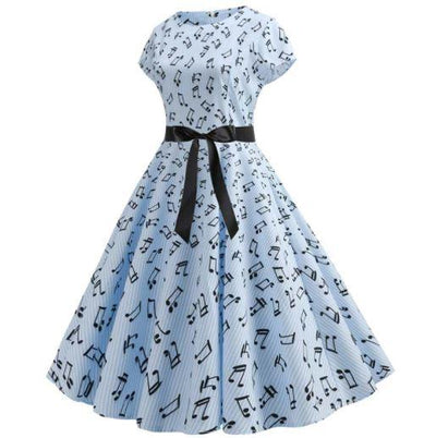 Vestido Vintage Flare Música Azul