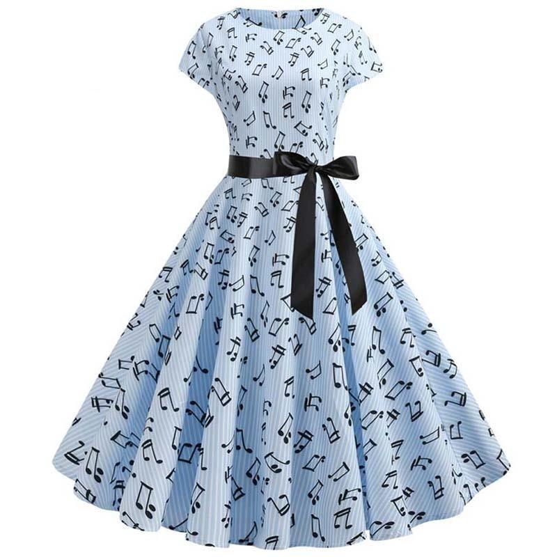 Vestido Vintage Flare Música Azul