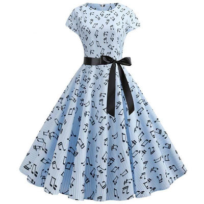 Vestido Vintage Flare Música Azul